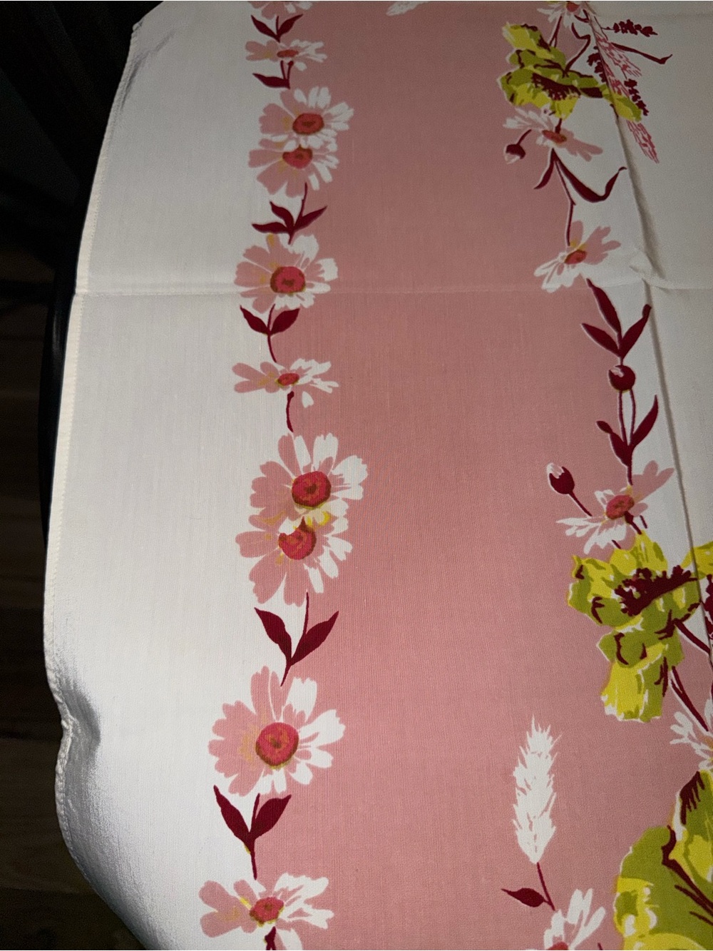 Vintage Floral Tablecloth Gorgeous Chartreuse , Cranberry and Orange - Picture 5 of 5